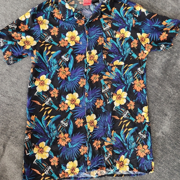 Coca-Cola Hawaiian Tropical Shirt Mens L Bright Hibiscus Floral Summer Beach VTG - Picture 9 of 9
